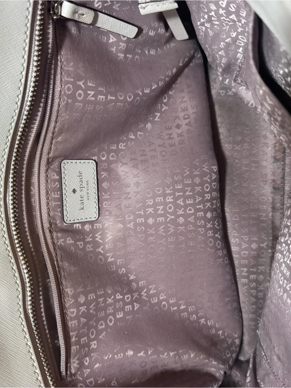 kate spade Cream Saffiano Leather Tote with Gold Plaque
